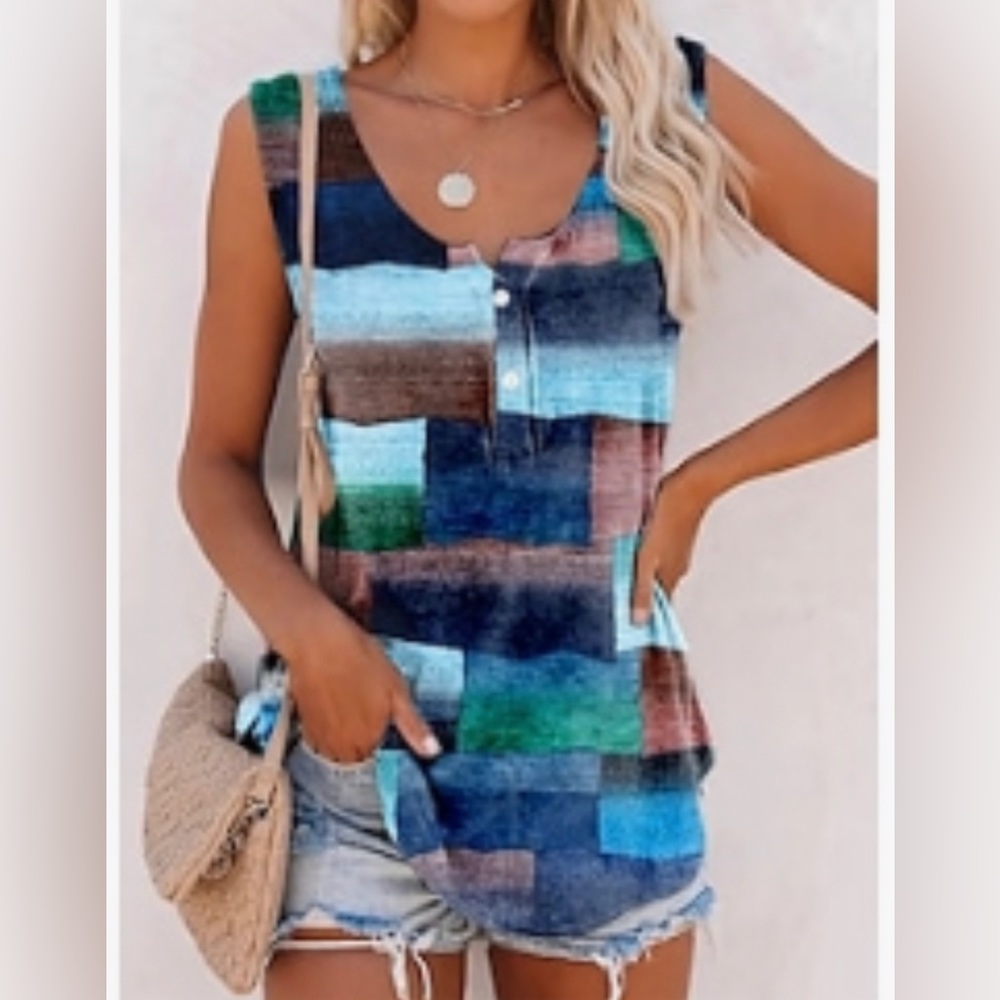 NWT WOMENS SZ 2XL PATCHWORK TANK TOP